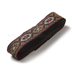 Ruban polyester style ethnique, ruban jacquard, ruban tyrolien, plat, chameau, motif hexagonal, 1-1/8 pouce (30 mm), environ 10 mètres / rouleau