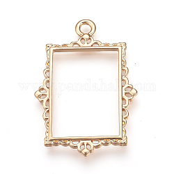 Rack Plating Alloy Open Back Bezel Pendants, For DIY UV Resin, Epoxy Resin, Pressed Flower Jewelry, Cadmium Free & Nickel Free & Lead Free, Rectangle, Rose Gold, 39x27.5x2mm, Hole: 2.5mm