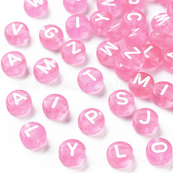 Perles en acrylique transparente, trou horizontal, mélange de lettres, plat rond, perle rose, 7x4mm, Trou: 1.5mm, environ 3700 pcs/500 g