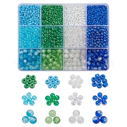 Kit de búsqueda de joyería de cuentas redondas de diy, incluyendo perlas de vidrio, Abalorios de acrílico transparentes, Abalorios de vidrio craquelados, azul, 2220~2240 unidades / caja