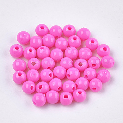 Perles plastiques opaques, ronde, rose foncé, 6x5.5mm, Trou: 1.8mm, environ 4790 pcs/500 g