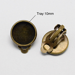 Iron Clip-on Earring Settings, for Non-pierced Ears, Flat Round, Nickel Free, Antique Bronze, 9x14mm, Tray:10x10mm