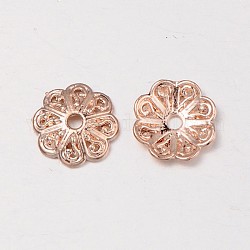 Nickel Free & Lead Free Alloy Flower Bead Caps, Long-Lasting Plated, 8-Petal, Rose Gold, 13x3mm, Hole: 2mm