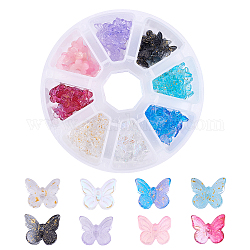 Transparente sprühlackierte Glasanhänger, mit Glitzerpulver, Schmetterling, Mischfarbe, 9.5x11x3 mm, Bohrung: 0.8 mm, 160 Stück / Karton