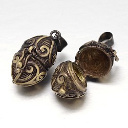 Rack toupie sculpté boîte laitonnage de prière pendentifs, boîte souhaiter, sans nickel, bronze antique, 24x16x14mm, Trou: 5x3mm