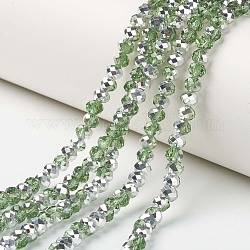 Galvanisieren transparente Glasperlen Stränge, Halb Silber plattiert, facettiert, Rondell, dunkles Seegrün, 4x3 mm, Bohrung: 0.4 mm, ca. 130 Stk. / Strang, 16.54 Zoll (42 cm)