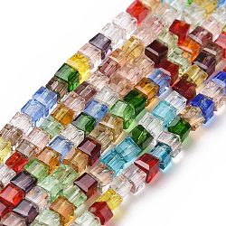 Fili di perline di vetro trasparente, sfaccettato, quadrato, colorato, 2~2.5x2~2.5x2~2.5mm, Foro: 0.8 mm, circa 180pcs/filo, 16.93'' (43 cm)
