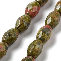 Природные Unakite бисер нитей, граненый рисом, 12.5x8 мм, отверстие : 1.2 мм, около 16 шт / нитка, 7.68'' (19.5 см)