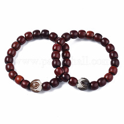 Lotus Bodhi Mala Bead Bracelets, with Rondelle Sandalwood Beads, Buddhist Jewelry, Stretch Bracelets, Coconut Brown, Inner Diameter: 2-1/8 inch(5.5cm)