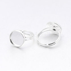Componentes de anillo de latón, fornituras de anillo almohadilla, para los anillos antiguos que hacen, ajustable, Sin cadmio y níque y plomo, color plateado, 17mm, Bandeja: 12 mm