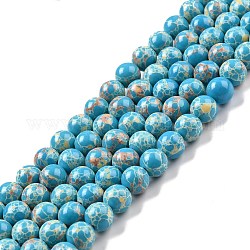 Brins de perles de jaspe impérial synthétiques, teinte, ronde, bleu ciel, 8mm, Trou: 1.2~1.4mm, Environ 48 pcs/chapelet, 14.96'' (38 cm)
