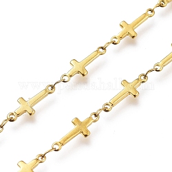 304 de acero inoxidable cruz cadenas de eslabones, con carrete, soldada, dorado, cruz: 13.5x5x1 mm, link: 3.5x2x0.2 mm, aproximadamente 16.4 pie (5 m) / rollo