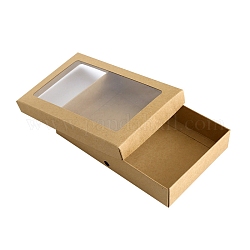 Caja de regalo de papel kraft, con ventana de pvc transparente, Rectángulo, vara de oro, 22x14x4.3 cm