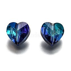 Perle di vetro trasparente, sfaccettato, cuore, blu, 10x10x7mm, Foro: 1~1.2 mm