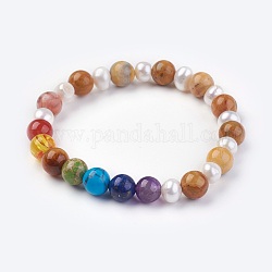 Natural Crazy Agate Stretch Bracelets, with Pearl and Mixed Stone, 2-1/8 inch(5.5cm)