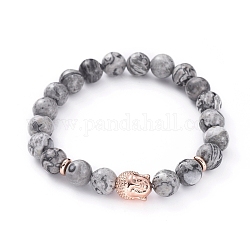 Bracelets extensibles en perles de netstone naturelles Bouddha, avec des perles en laiton, 2-1/8 pouce (54 mm)