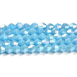 Fili di perle di vetro elettrolitico opaco tinta unita, ab colore placcato, sfaccettato, bicono, cielo blu profondo, 4x4mm, Foro: 0.8 mm, circa 87~98pcs/filo, 12.76~14.61 pollice (32.4~37.1 cm)