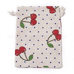Bolsas de embalaje de arpillera, bolsas de cordón, rectángulo con patrón de cerezo, colorido, 17.7~18x13.1~13.3 cm