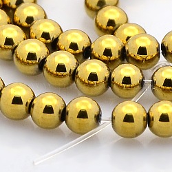 Круглый немагнитная синтетический гематит бисер пряди, с золотым покрытием, 4 мм, отверстие : 1 мм, около 100 шт / нитка, 15.7 дюйм