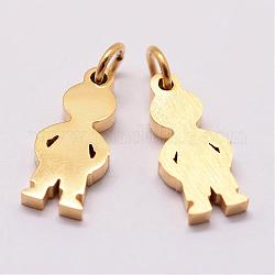 316 Surgical Stainless Steel Pendants, Boy Silhouette Pendants, Real 18K Gold Plated, 16x7x2mm, Hole: 3mm