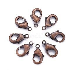 Brass Lobster Claw Clasps, Parrot Trigger Clasps, Cadmium Free & Nickel Free & Lead Free, Red Copper, 10x5x3mm, Hole: 1mm
