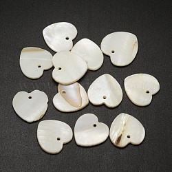 Colgantes de corazón de concha, color de concha, 17x17x2mm, agujero: 1 mm
