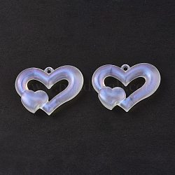 Transparent Acrylic Pendants, with Glitter Powder, Double Heart Charm, Clear AB, 38x51x10mm, Hole: 3mm, about 55pcs/500g