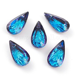 Colgantes de rhinestone de vidrio en relieve, lágrima, facetados, azul bermudas, 14x7x4mm, agujero: 1.2 mm