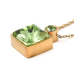 Collar con colgante cuadrado de vidrio, Collar de acero inoxidable 18 chapado en oro real de 304k, verde amarillo, 18.43 pulgada (46.8 cm)