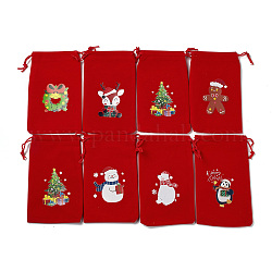 Sacchetti di velluto rettangolari a tema natalizio, con corda di  nylon, sacchetti con coulisse, per confezioni regalo, rosso, 15.5~16.7x9.5~10.2cm