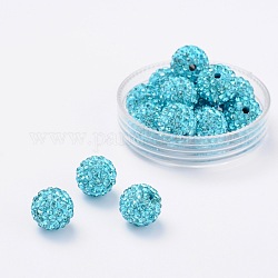 Perles de disco ball avec grade A strass, pour création de des bijoux unisexes, ronde, aigue-marine, 8mm, Trou: 1mm
