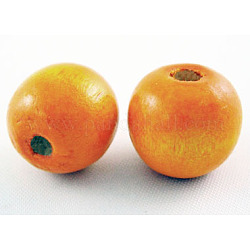 Dyed Natural Wood Beads, Round, Nice for Children's Day Gift Making, Lead Free, Orange, about 14mm wide, about 13mm high, hole: 4mm