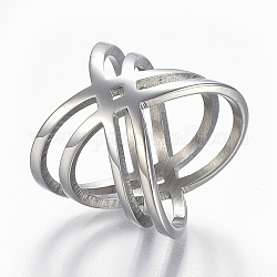 304 палец кольца из нержавеющей стали, широкая полоса кольца, крест-накрест кольцо, двойного кольца, х кольца, полый, цвет нержавеющей стали, 16~19 мм