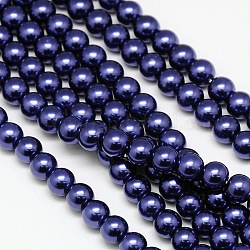 Fili di perle rotonde di perle di vetro tinto ecologico, grado a, cavetto in cotone filettato, blu notte, 6mm, Foro: 1.2~1.5 mm, circa 72pcs/filo, 15 pollice
