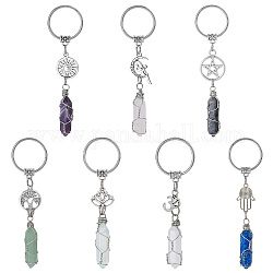 NBEADS Crystal Keychain Hamsa Charm, Natural Gemstone Copper Wire Wrapped Keychains Hamsa Hand Amulet Keychain