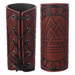 GORGECRAFT 2PCS Arm Armor Cuff Leather Gauntlet Wristband Viking Runes Odin's Symbol Valknut Pattern Embossed Unisex Leather Arm Guards for Outdoor Role-Playing Gothic Knight Costumes, Coconut Brown
