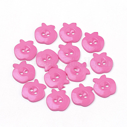 2-Agujero botones acrílicos, manzana, color de rosa caliente, 14x13x2mm, agujero: 1.5~2 mm