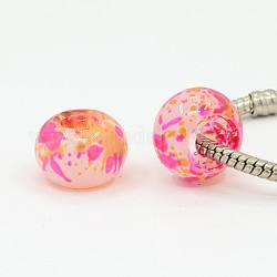 Spray Painted Glass Beads, Large Hole Beads, Rondelle, Hot Pink, 15x10mm, Hole: 5.5~6mm