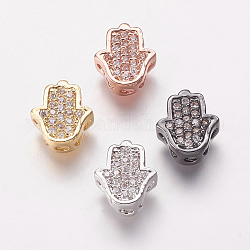 Perline in ottone zirconi, mano di hamsa / mano di fatima / mano di miriam, chiaro, colore misto, 9.5x8.5x4mm, Foro: 2 mm