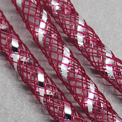 Gitterschlauch, Kunststoffnetzfaden Kabel, mit Silber-Ader, Medium violett rot, 4 mm, 50 Yards / Bündel