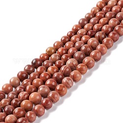 Natural Silver Line Jasper Beads Strands, Dyed & Heated, Round, Sienna, 6~6.5mm, Hole: 1mm, about 61~66pcs/strand, 15.16~15.75 inch(38.5~40cm)
