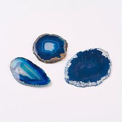 Cabochoni di agata naturale di fetta, pepite, tinto, Blue Marine, 48~80x30~65x3~4mm