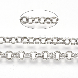Cadenas rolo de hierro, dobles cadenas de eslabones, sin soldar, con carrete, Platino, link: 5x0.8 mm, aproximadamente 82.02 pie (25 m) / rollo