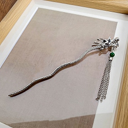 Палочки для волос из сплава для женщин, с кисточкой, дракон, платина, 165 мм