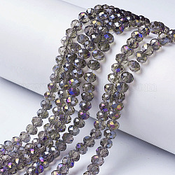 Chapelets de perles en verre transparent électrolytique, demi arc-en-ciel plaqué, facette, rondelle, gris foncé, 4x3mm, Trou: 0.4mm, Environ 130 pcs/chapelet, 16.54 pouce (42 cm)
