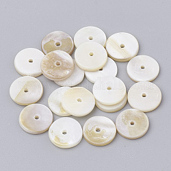 Perles de coquille d'eau douce, disque / plat rond, perles heishi, blanc crème, 6x1mm, Trou: 1mm
