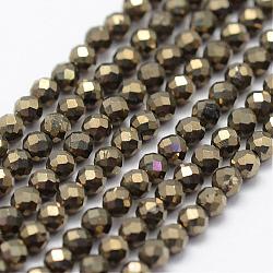 Chapelets de perles de pyrite naturelle , facette, ronde, 2mm, Trou: 0.5mm, Environ 175 pcs/chapelet, 14.9 pouce (38 cm)