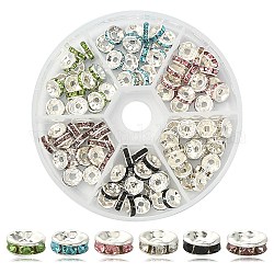 Set di perline distanziali rotonde piatte in ferro da 120 pz 6 colori, colore argento, con strass, colore misto, 8mm, 20 pz / colore