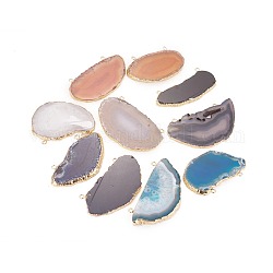 Mixed Electroplate Gemstone Natural Agate Slices Links connectors, with Golden Plated Findings, Mixed Color, 50~100x28~60x3~5mm, Hole: 2mm