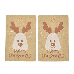 Étiquettes cadeaux en papier rectangle, étiquettes de suspension, pour les arts et l'artisanat, avec motif sur le thème de Noël, Motif de cerf, 5.5x3.6x0.04 cm, Trou: 4mm, 100 pcs /sachet 